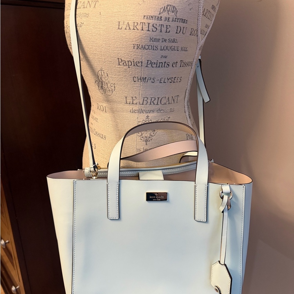 kate spade Cream and Blush Leather Tote with Crossbody Strap
